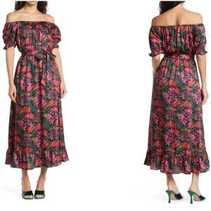 NSR off-shoulder puff sleeve midi dress Size Medium Brand new, NWT